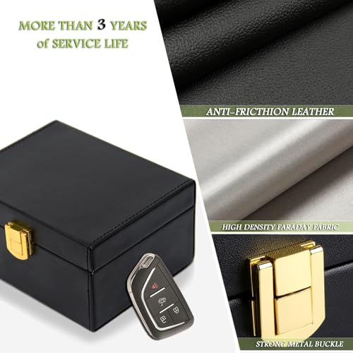Faraday Box & 2 Pack Faraday Bags for Key Fob Protector, Signal Blocker, RFID Box for Car Keys (Black, 3 Pack, Physical Control, Personal Vehicle)