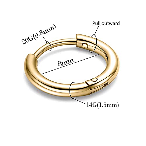 Image of 316L Surgical Stainless Steel Huggie Hoop Earrings 6mm 8mm 10mm 11mm 12mm 14mm Hypoallergenic Earrings Hoop Cartilage Helix Lobes Hinged Sleeper Earrings For Men Women