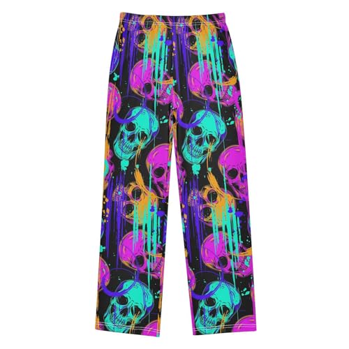 ZZXXB Graffiti Skull Boys Long Pants Soft Trousers Elastic Waist Kids Lounge Bottoms with Pockets S-XL