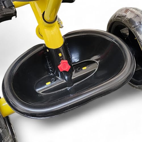 Image of MEKASHI Kids Tricycle for 1-6 Years with Parent Push Handle, EVA Wheels, Safety Guard, Front & Rear Storage Basket, Footrest, Bottle Holder, Yellow