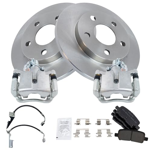 Image of TRQ Rear Brake Pad and Rotor Set Semi Metallic Rotors Calipers Compatible with 2005-2009 Buick LaCrosse 2005-2008 Pontiac Grand Prix