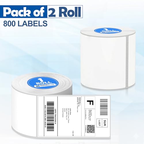 Image of MOREBLUE 4x6 Thermal Label 2 Roll, 800 Self-Adhesive Labels, Strong Sticky Smudge-Free & Jam-Free Thermal Printer Labels for Ecommerce & Courier Shipping