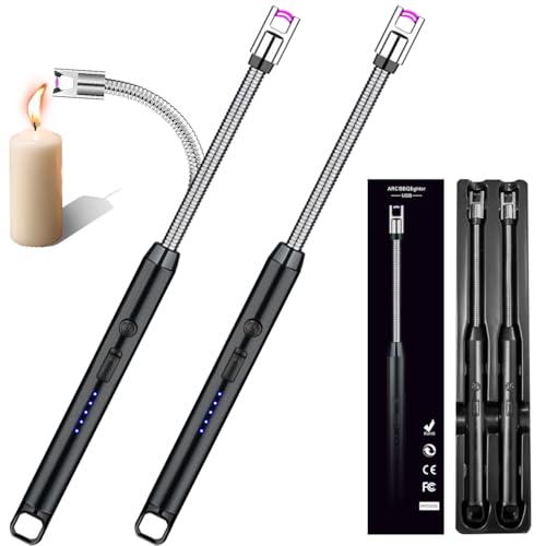 Lista de Encendedores favoritos de las personas. 42 DQST 2 Pcs Encendedor Electrónico, Encendedor USB Recargable, Antiviento, con Indicador de Batería, Apagado Automático (2, Negro+Negro)