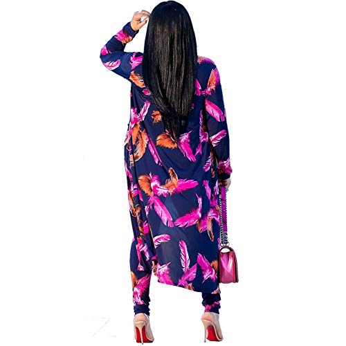 Women Fashion Print Long Sleeve Cardigan and High Waisted Long Pants 2 Piece Outfits Set2