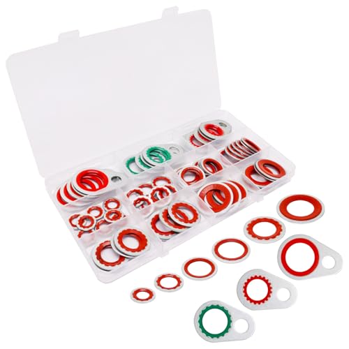 YuGtcen 63pcs A/C Gasket Assortment, Automotive Self-Centered Bonded Seal 15-32241 GM Original Equipment AC Compressor Seals Air Conditioning Compressor Port Seal Washer Kit 9 Sizes (63,Red)