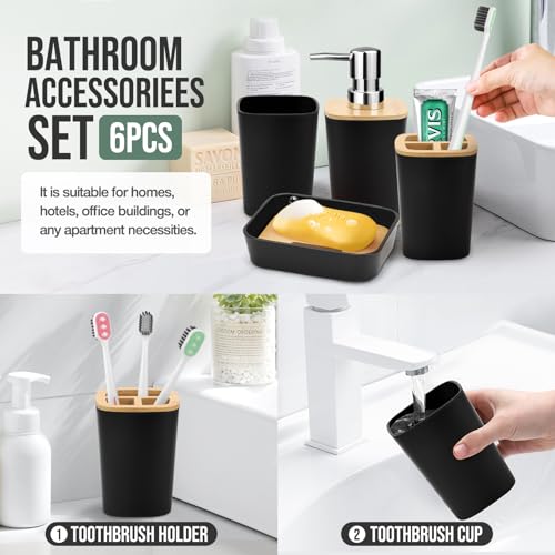 image for Hommtina Bamboo Bathroom Accessory Set, 6 Pcs Bathroom Essential Inclu