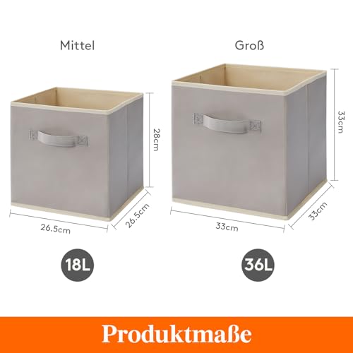 Lifewit Aufbewahrungsbox aus Stoff,36L Faltbar Aufbewahrungswürfel Ordnungsboxen Aufbewahrung aus Vliesstoff mit Griff für Würfelregal Ordnungsboxen Regal Einsatz,8 Stück,33x33x33cm,Hellgrau