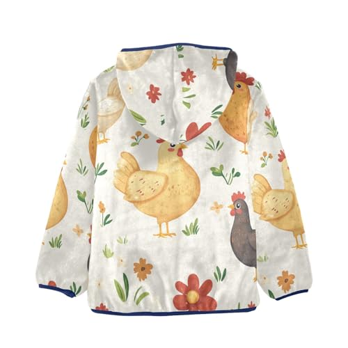 Cute Cartoon Chicken and Hen Girls Fleece Jacket Girls Fall Jacket Girls Zip Up Hoodie Girls Sherpa Jacket 2-10T2