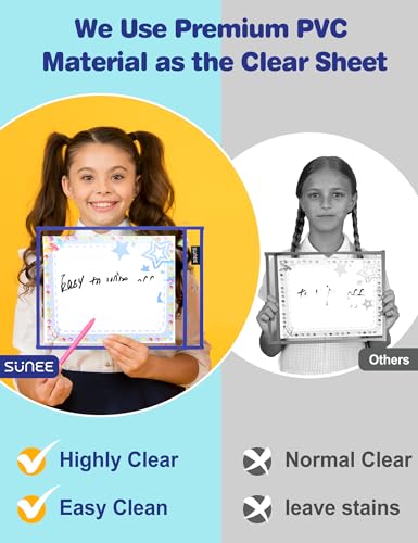 SUNEE 30 Packs Oversized Reusable Dry Erase Pocket Sleeves with 2 Rings, 10 Assorted Colors 10x14 Ticket Holders, Clear Plastic Sheet Protectors, Teacher School Classroom Supplies