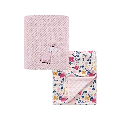 CREVENT 2 coperte per bambini piccoli, 75 cm x 100 cm, graziose, soffici, calde, per biancheria da letto, lettino, passeggino, giraffa + fiore