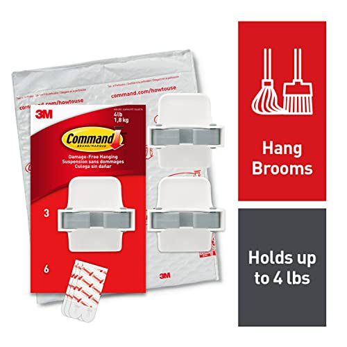 Command Broom And Mop Grippers Wall Hook, Damage Free Hanging Wall Mount Broom And Mop Holder, No Tools Household Cleaning Organizer For Living Spaces, 3 Hangers And 6 Command Strips #TOP1