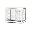Piskyet Wooden Dog Crate Furniture with Divider Panel, Dog Crate End Table with Fixable Slide Tray, Double Doors Dog Kennel Indoor for Dogs(M:31.8″ L*22.1″ W*26.3″ H,White)