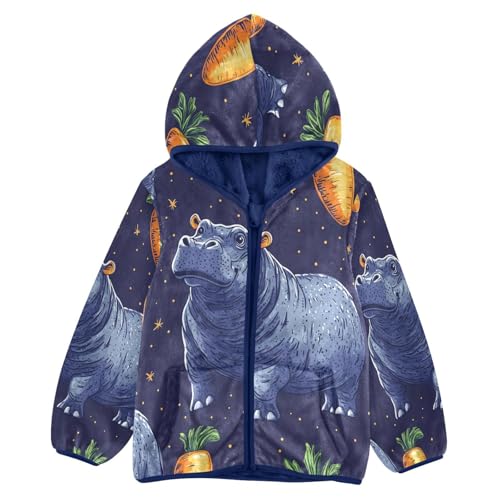 Hippo Carrots Night Sky Toddler Fleece Jacket Girl Boys Hooded Fleece Jacket Coat Warm Outwear Zip-up 3-10T