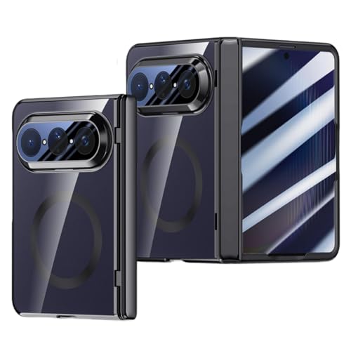 TMHOPETRADE Case for Huawei Pura X Max, Electroplated Magnetic Case with Crystal Clear Back Cover, Front Tempered Film & Full Lens Shockproof Protective Cover (Black(Privacy))