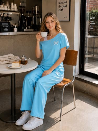 Image of Teen Girls Clothes Off the Shoulder Top and Wide Leg Pants Matching Outfit Set with Pockets Size 7-16