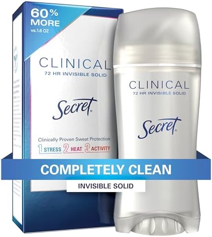 Secret Clinical Strength Antiperspirant and Deodorant for Women, Invisible Solid, 72hr Sweat Protection, PH Balancing Minerals, Completely Clean Scent, 2.6 oz