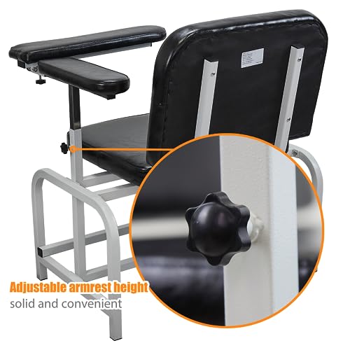 Image of Blood Drawing Phlebotomy Chair with Adjustable Armrest - Extra Large Comfortable Padded Medical Chairs for Hospital Clinic Lab Medical Facilities (Black)