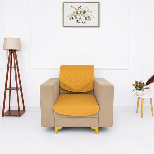 Image of Homerz Premium 'Surya Series' Sofa Cover | Stylish Sofa Protector | Net Fabric | Anti-Stain & Washable Slip Cover Exact Size Antislip (New Jerry Chikku, 1 Seater, Seat Cover with Backrest)