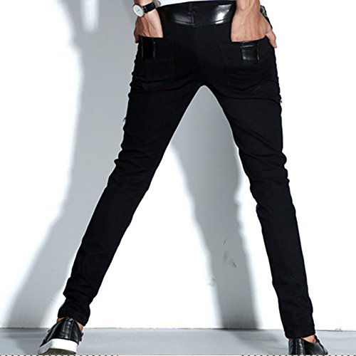 Rock Punk Men's Zippers Patch PU Leather Hip Hop Skinny Motocycle Pants2