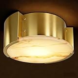 LPRZSG Luxury Flush Mount Ceiling Light 12 inch, Natural Marble Texture Shade with Gold Metal Frame, Dimmable Lighting Fixture for Bedroom, Living Room, Hallway, Closet, ETL Listed
