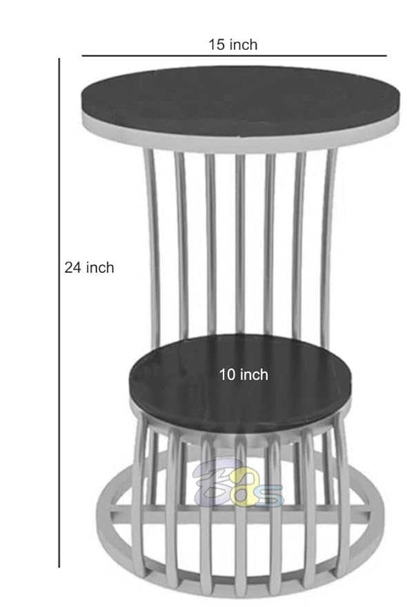 Image of End Table with Decorative Legs, in-Lay Top, Home Decor Accent Furniture -Tier Metal Coffee Table with Open Storage Shelf for Living Room (Full Black)
