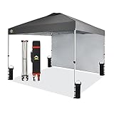 CROWN SHADES 10x10 Pop Up Canopy with 1 Side Wall - Beach Tent with One Push Setup - Outdoor Sun Shade for Events, Parties, Camping - Gazebo with STO-N-Go Cover Bag (Grey)