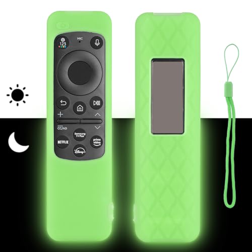 Silicone Remote Control Case Compatible with Samsung OLED TV SolarCell BN59-01432A BN59-01432J BN59-01455E BN59-01437A Remote Control Protective Cover Shockproof with Fluorescent Green and Lanyard
