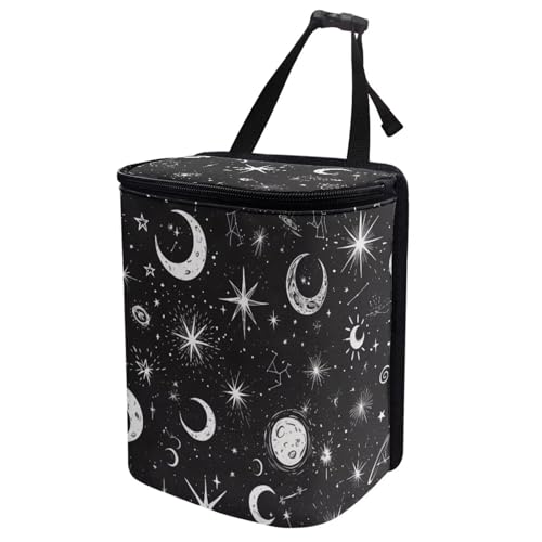 Image of Moon and Star Car Trash Can with Lid - Leak Proof Car Trash Bag Hanging Waterproof Garbage Can - Multipurpose Storage Container for Back Seat Road Trip, Black