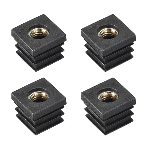 Image of uxcell 4Pcs Inserts for Square Tubes with M8-1.25mm Thread, for 0.87 inchx0.87 inch OD Square Tube, Black Plastic Plug Caster Insert Chair End Caps Furniture
