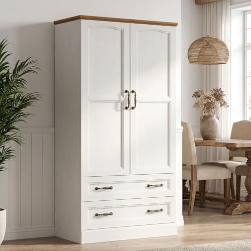 HOOBRO Pantry Cabinet with Shelves for Kitchen, Farmhouse Pantry Storages, White