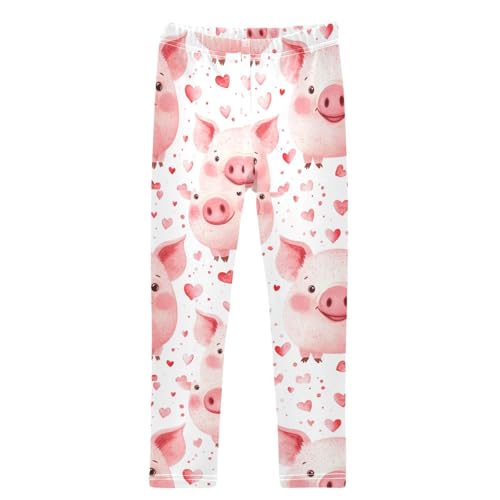 Pink Pig Face Red Hearts Girls Leggings Kids Yoga Pants Dance Active Tights 4T