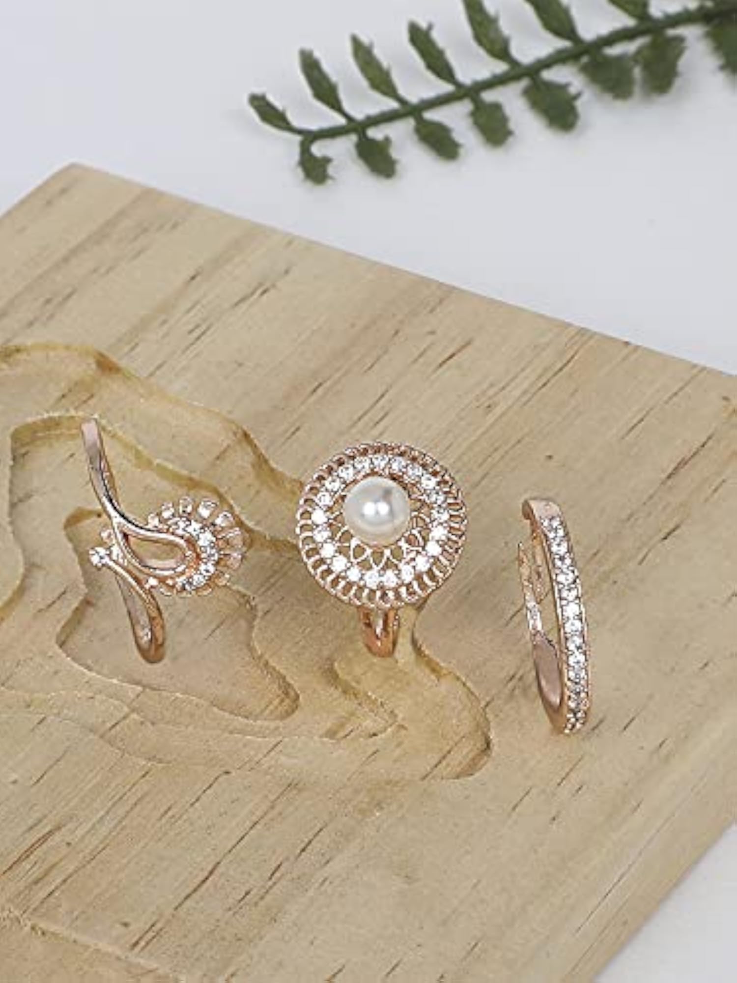 3 CZ Brass Rings Set for Women