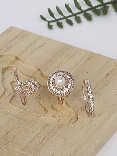 3 CZ Brass Rings Set for Women