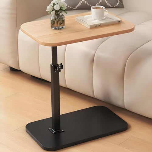 Eiauiuo Beistelltisch Holz C-förmiger Sofatisch Höhenverstellbar Klein Couchtisch Desktop 360° Drehbar Mobiles Aufbewahrungsregal Schwarzer Metall Ständer Nachttisch Laptoptisch(Color:Stil 4)