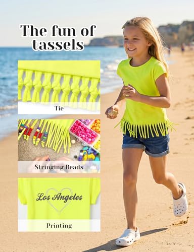 Image of Noomelfish Girls Short Sleeve Fringe T-Shirts Soft Jersey Cotton Tee Tops (3-12 Years)