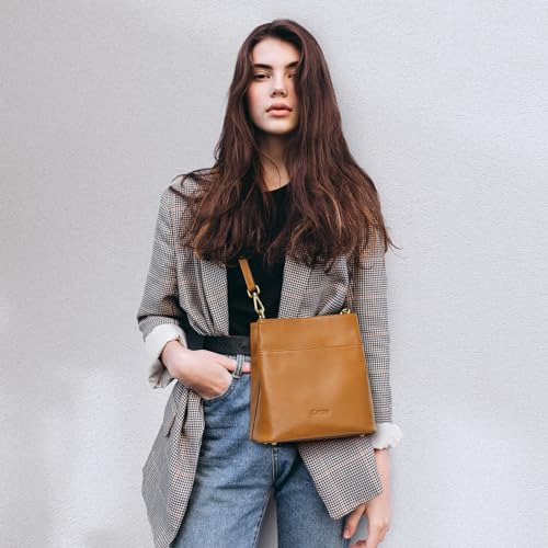 Image of Kattee Leather Handbags for Women 2026, Soft Shoulder Tote Crossbody Purses Bucket Bags with 2 Detachable Straps