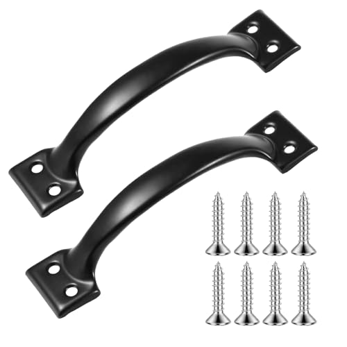 KALIONE 5.4 Garage Door Handle Metal Gate Handle Screen Door Handle Shed Fence Gate Handles for Wooden Fences Outdoor(2 Packs Black)