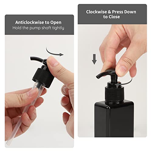 Image of Segbeauty Black Square Plastic Shower Dispenser, 4 Pack 100ml Empty Hand Soap Bottles with Label, Refillable Pump Bottle, Portable Lotion Dispenser, Liquid Container for Travel