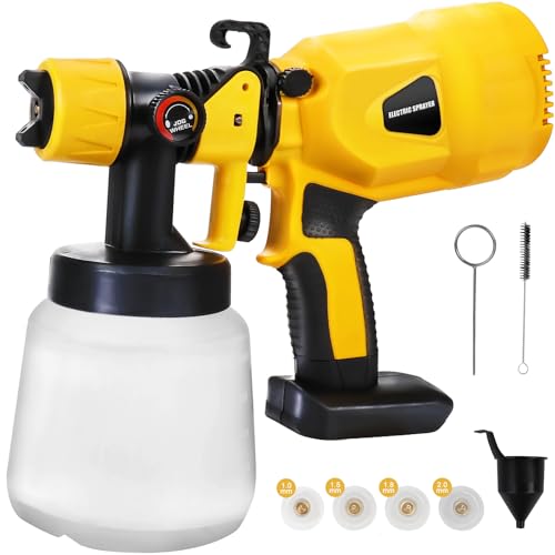 Cordless Paint Sprayer for Dewalt 20V Max Battery, 400W HVLP Paint Sprayer Gun, Brushless Motor, 4 Nozzles, 3 Spray Patterns for Home Interior & Exterior, House Fence Walls Painting (NO BATTERY)