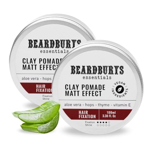 Beardburys Essentials Cera Mate Clay Pomade Hombre 100ml – Fijación Fuerte, Acabado Mate, Cuidado del Cabello – Pack x2
