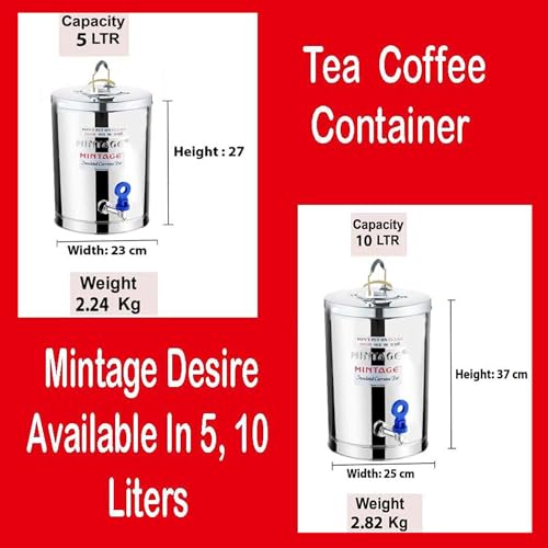 Mintage Stainless Steel Desire Tea Container 5 Liters With Leak Proof Tap | Milk/Soups/Coffee Tea Pot | Eco Friendly Hot & Cold Pot Office/Hotel | TeaPot Dispenser Jar |Chai Kettle For Canteen/Kitchen