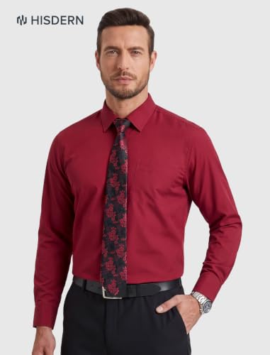 Image of HISDERN Mens Dress Shirt with Tie Pocket Square Set Classic Button Down Shirt Matching Tie Long Sleeve Shirts