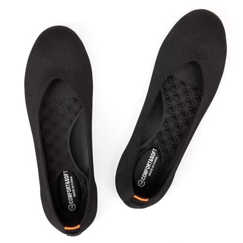 Frank Mully Women's Ballet Flats Round Toe Walking Flats Slip On Work Shoes Knitted Flats Shoes for Woman Soft Lightweight