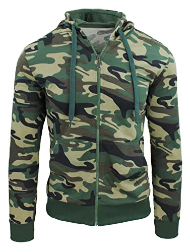 Sweat-shirt homme militaire camouflage vert à capuche et fermeture éclair