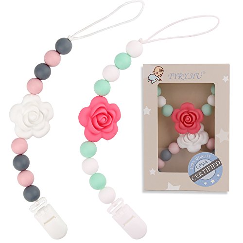 TYRY.HU Bébé Silicone Sucette Clips Soother Chaînes Perles De Dentition Sucette Chaîne Jouets De Dentition De 2 Packs