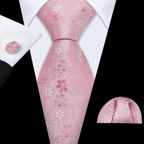 Image of Barry.Wang Men Tie Set Floral Paisley Silk Necktie Pocket Square Cufflinks Formal Wedding Party Business