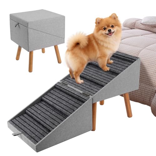 Dog Ramp for Bed & Couch Dog Stairs 21.06 inches High for Large/Medium/Small Doggie Foldable 2 in 1 Wooden Pet Steps for Puppy Older and Injured Dogs Split Ottoman Design No-Slip Surface