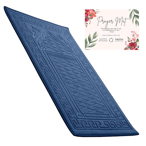 Sacred Artisans Prayer Mat | Padded Muslim Prayer Rug with Thick Foam, Soft Velvet, Gift for Ramadan (Ocean Blue)