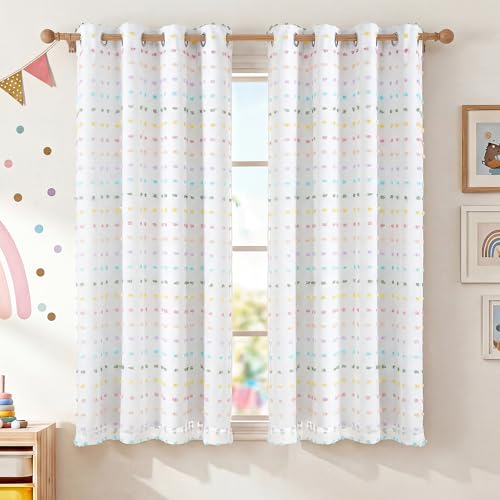 RYB HOME Rainbow Pom Pom Curtains