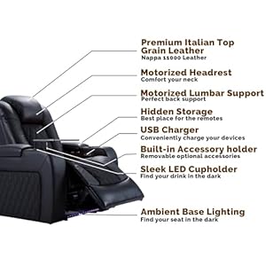 Valencia tuscany home theater seating premium top grain italian nappa 11000 leather power reclining power lumbar support power headrest row of 4 loveseat left black  urban country home decor